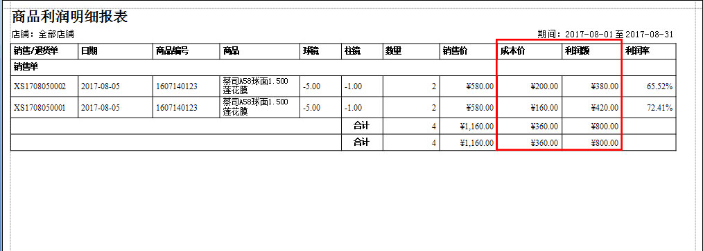 眼鏡店收銀軟件利潤核算