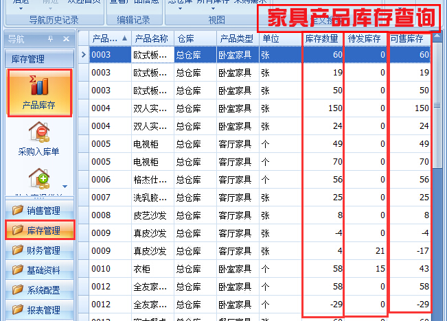 家具產(chǎn)品庫存查詢